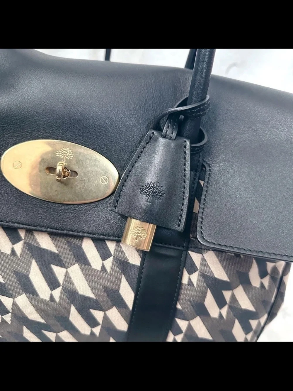 Mulberry Black and Beige Geometric Satchel